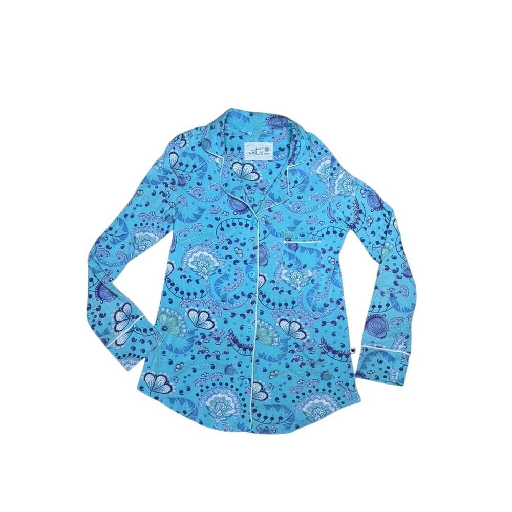 The Cats Pajamas Stella Blue Paisley Long Sleeve Button Front Sleep Top XS
